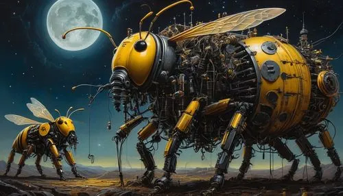 mechana,swarm of bees,buzzcocks,drone bee,kryptarum-the bumble bee,sci fiction illustration,Photography,General,Fantasy