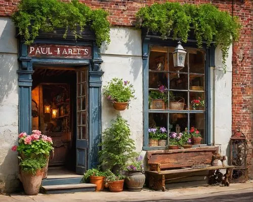 flower shop,village shop,flower boxes,floral corner,florist,tearooms,flower stand,flower booth,bazaar,laundry shop,shopfront,store front,shop window,quaint,a restaurant,ironmongers,medieval street,tearoom,flower cart,boulangerie,Conceptual Art,Oil color,Oil Color 03