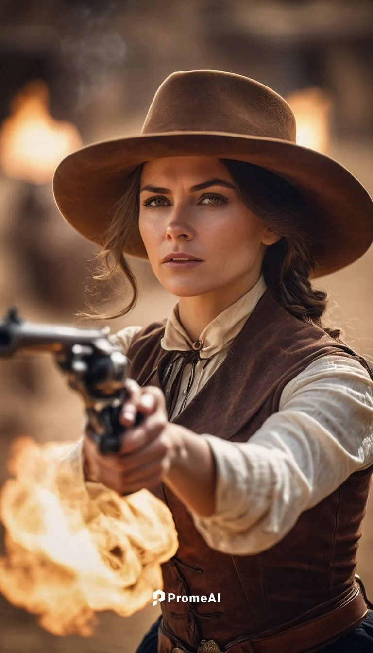 stroboscopic motion effect, female gunslinger, old western attire, shooting,gunslinger,gunfighters,countrywomen,gunfighter,gunslingers,westerns,western film,longmire,westworld,woman holding gun,earps,