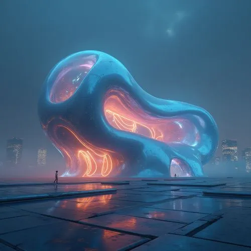 futuristic art museum,tentacled,futuristic landscape,futuristic architecture,tentacular,octopus,fun octopus,tentacle,helix,biomorphic,magatama,cloud mushroom,vortex,wind machine,electric arc,alien ship,cuthulu,lightwaves,veil fog,vibius,Photography,General,Realistic