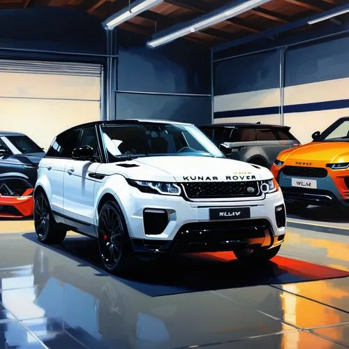 luxury garage for all kind of Range Rovers, sports, evoque, velar, classic, oil painting,evoque,sportage,walkinshaw,rovers,bakkies,zagreb auto show 2018,car showroom,suvs,supercars,rangy,showroom,svr,