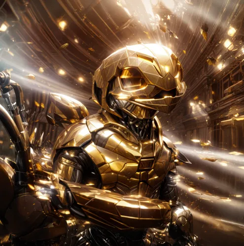 This Mechanical Creature Now has Beefy Arms.,gold chalice,gold wall,gold mask,gold paint stroke,yellow-gold,golden mask,foil and gold,gold colored,gold foil 2020,golden crown,gold lacquer,golden frame