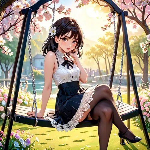 garden swing,springtime background,swingset,spring background,swing set,japanese sakura background,swing,bns,aerith,euphonious,euphonium,sakura background,parasol,wonderland,cherry blossoms,mabinogi,golden swing,hanami,park bench,wooden swing,Anime,Anime,General