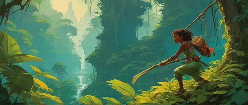 tarzan,rainforest,jungle,rain forest,wander,mowgli,world digital painting,trekking pole,monkey island,rope swing,digital painting,exploration,tightrope,forests,forest man,the wanderer,wilderness,forest workers,the forests,the forest,Illustration,Paper based,Paper Based 17