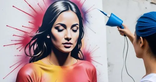 Woman  is spray painted art.,this is a woman painting on the wall,street artist,street artists,painting technique,adnate,wall painting,meticulous painting