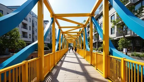 footbridge,passerelle,skybridge,footbridges,walkway,adventure bridge,standbridge,hanging bridge,skywalks,angel bridge,bridged,brug,biopolis,guideway,suspension bridge,road bridge,yellow and blue,marzahn,floridsdorf,bridge