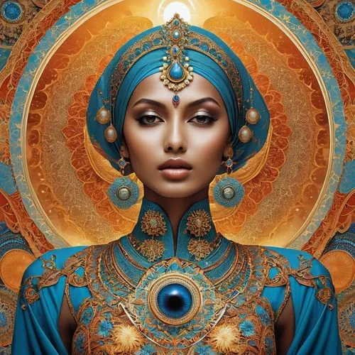 indian woman,priestess,amidala,baoshun,raja,dakini,mystical portrait of a girl,estess,fantasy portrait,cleopatra,afrofuturism,oshun,nefertiti,priestesses,indian girl,samsara,sacred geometry,maharani,fantasy art,oriental princess