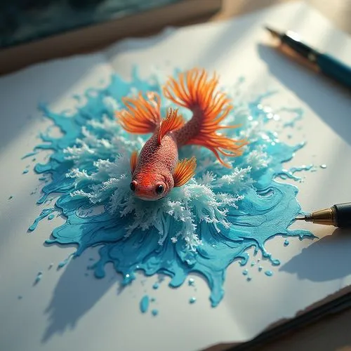 3d art,fish pen,koi fish,paper art,pencil art,flower art,Photography,General,Realistic