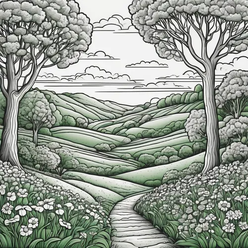 brook landscape,hare trail,hare field,pathway,meadow in pastel,green meadows,yorkshire,chalk cliff,orchard meadow,dorset,exmoor,derbyshire,blooming field,south downs,chives field,salt meadow landscape,tea field,bluebells,mushroom landscape,hayfield,Illustration,Black and White,Black and White 14