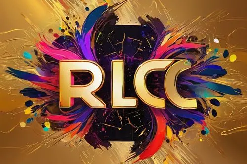 RLC logo, PNG format, golden lettering, 3D metallic effect, reflective surface, intricate details, modern font, lowercase letters, circular shape, bold outline, gradient background, futuristic design,