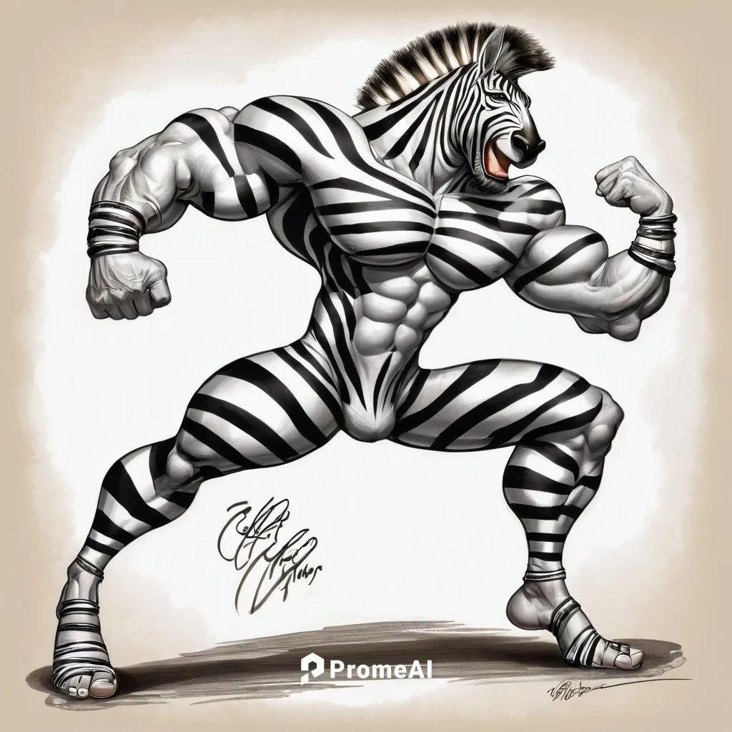 Emberszabású testépítő zebra,a ze fighter poses in a striped uniform,diamond zebra,zebra,zebre,bolliger,hochuli,plains zebra,Illustration,Abstract Fantasy,Abstract Fantasy 23