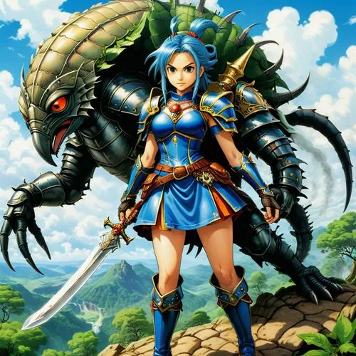 yuanji,zerguini,female warrior,shanna,lufia,fantasy warrior,Illustration,Japanese style,Japanese Style 05