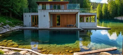 water,this is a view of a home in the woods,pool house,house with lake,hydropower plant,boat house,khaplu,emerald lake,Photography,General,Realistic