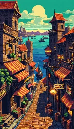 cartoon video game background,popeye village,fishing village,scummvm,butka,aurora village,Unique,Pixel,Pixel 04