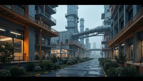 microdistrict,refinery,industrial area,scampia,streamwood,cryengine,kaidan,industrial landscape,environments,render,rendered,arcology,urbanworld,corpus,apartment block,citydev,sansar,unbuilt,3d rendered,cybercity