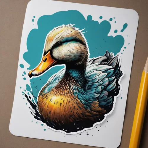 Create a hilarious sticker that features a clumsy duck,mandarin duck portrait,ornamental duck,water fowl,waterfowl,duck on the water,cayuga duck,mandarin duck water bird,duck,the duck,mallard,duck bir