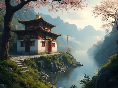 asian architecture,world digital painting,wudang,oriental,the golden pavilion,golden pavilion,fantasy landscape,oriental painting,shaoming,japan landscape,qingcheng,landscape background,yunnan,teahouse,summer palace,yiping,mountain landscape,wenchuan,buddhist temple,water palace,Photography,General,Realistic