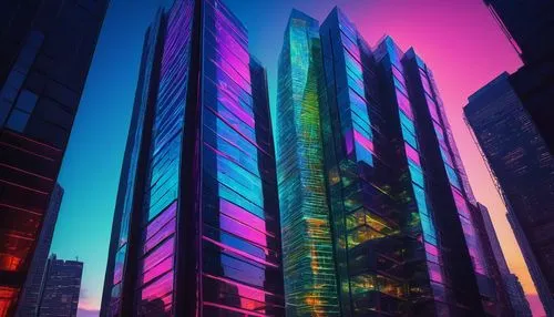 glass building,colorful glass,glass facades,futuristic architecture,colorful light,costanera center,vdara,glass facade,skyscrapers,escala,colorful city,abstract corporate,skyscraper,pc tower,difc,azrieli,colored lights,ctbuh,barad,urban towers,Art,Artistic Painting,Artistic Painting 34