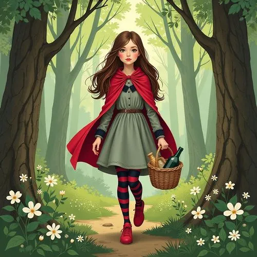 little red riding hood,red riding hood,fairy tale character,girl with tree,storybook character,arrietty