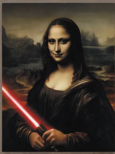 mona lisa,the mona lisa,lightsaber,laser sword,dark side,jedi,starwars,senate,clone jesionolistny,digiart,darth maul,overtone empire,darth wader,darth talon,republic,star wars,wreck self,modern pop art,princess leia,laser pointer