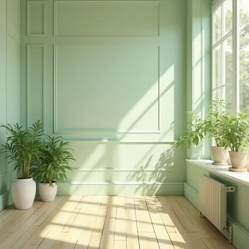 plantation shutters,wooden shutters,aaaa,wall,mudroom,green wallpaper,green living,wainscoting,hallway space,aaa,verdant,window with shutters,green plants,light green,pastel wallpaper,window blinds,radiator,cleanup,tropical greens,houseplants,Photography,General,Realistic