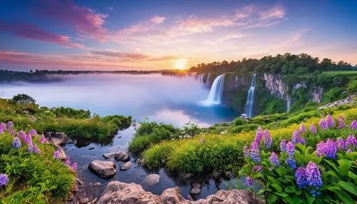 masterpiece, best quality, bird, flower, cloud, sky, scenery, day, leaf, outdoors, no humans, blue sky, No people, scenery, landscape, nature, rock, trees, fog, rock lake, blue sky, grass, flowers, op