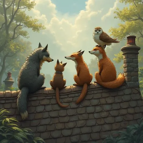 fox stacked animals,foxes,redwall,squirrels,garden-fox tail,coatis