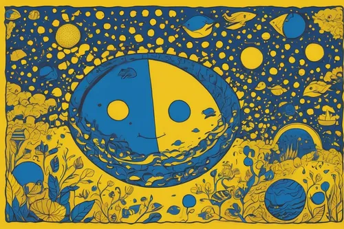 pac-man,dot,yellow and blue,phase of the moon,1971,moons,pollen,lsd,pacman,yellow yolk,lemon wallpaper,lemon pattern,lunar,spirit ball,moon surface,1967,yellow sticker,total pollen,orangina,acid,Illustration,Vector,Vector 15