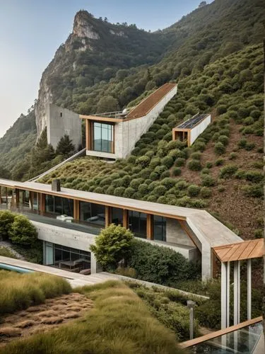 house in mountains,house in the mountains,dunes house,cube house,zhoushan,grass roof,Photography,General,Realistic