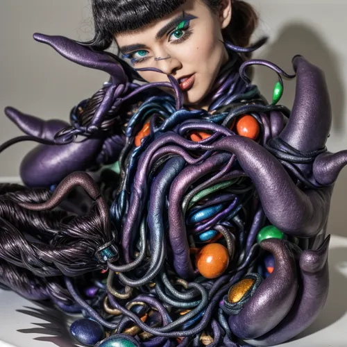 bjork,tentacles,noodle image,bodypainting,neon body painting,medusa gorgon,body painting,chainlink,medusa,tentacle,sci fiction illustration,symbiotic,rubber doll,bodypaint,fantasy portrait,cyberspace,fractalius,abalone,computer art,fantasy art