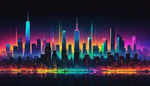 colorful city,cityscape,cyberpunk,city skyline,dubai,metropolis,fantasy city,burj,spectrum,cities,80's design,futuristic landscape,city cities,burj khalifa,colored lights,colorful background,rainbow background,city at night,rainbow pencil background,city trans,Art,Classical Oil Painting,Classical Oil Painting 32