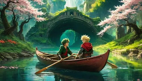 fantasy picture,canoeing,fairy tale,Deku,Bakugou,bridge,Conceptual Art,Fantasy,Fantasy 05