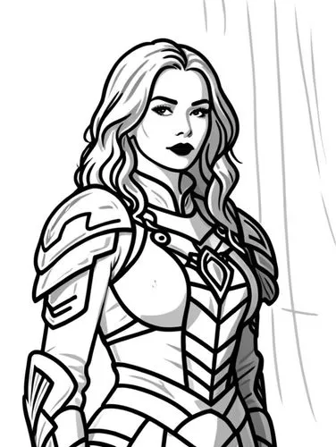 this is an image of a lady with a jacket,arrow line art,jaina,krietor,sigyn,female warrior,lilandra,Design Sketch,Design Sketch,Rough Outline