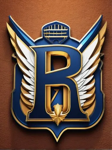 Baseball team logo, Bombers, bold font, golden letters, blue outline, stylized letter "B", wings integrated into design, dynamic composition, sporty feel, metallic texture, shiny effect, 3D rendering,