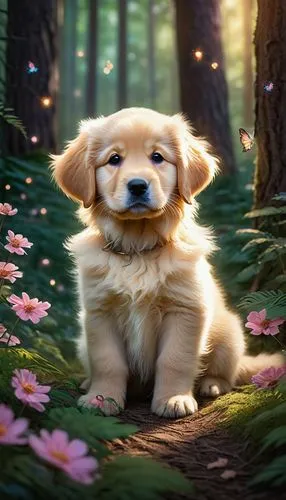 golden retriever puppy,cute puppy,golden retriever,golden retriver,tibetan spaniel,pup,retriever,dog illustration,puppy,puppy pet,blonde dog,nova scotia duck tolling retriever,labrador retriever,violet evergarden,spring leaf background,cute animals,little dog,outdoor dog,forest animal,springtime background,Illustration,Black and White,Black and White 24