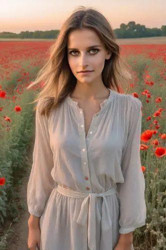 Robe courte, champ de coquelicots, soleil couchant ,poppy fields,poppy field,poppy,field of poppies,poppy red,field of flowers,country dress,red poppy,jessamine,red poppies,flowers field,flower field,