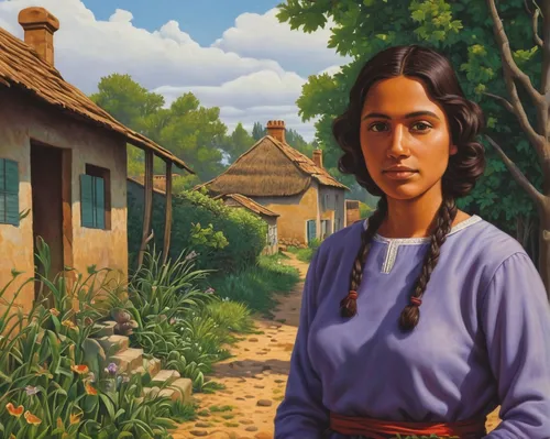 grant wood,east-european shepherd,girl with bread-and-butter,milkmaid,village scene,girl in a historic way,khokhloma painting,indian woman,cherokee,woman of straw,yogananda,cassia,thracian,dulzaina,eurasian,woman at the well,zoroastrian novruz,woman house,la violetta,church painting,Conceptual Art,Daily,Daily 27