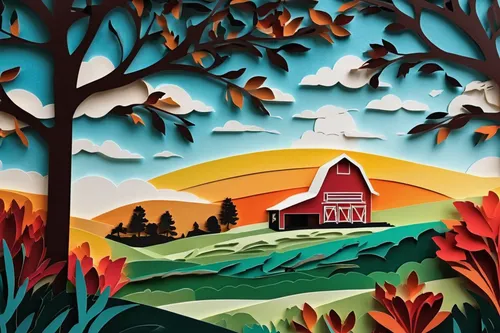 farm landscape,red barn,farm background,quilt barn,rural landscape,fall landscape,church painting,vegetables landscape,aroostook county,farm hut,autumn landscape,farmstead,vermont,home landscape,wisconsin,agriculture,cornfield,agricultural,carol colman,gable field,Unique,Paper Cuts,Paper Cuts 04