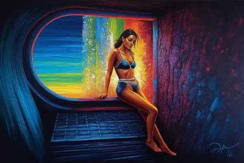 hildebrandt,solarium,emshwiller,sunbed,dubbeldam,welin,oil painting on canvas,struzan,klarwein,neon body painting,lachapelle,follieri,paschke,jasinski,surrealism,guenter,ventanas,donsky,oil painting,the girl at the station,Illustration,Realistic Fantasy,Realistic Fantasy 25