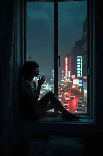 soir,loneliness,hikikomori,night scene,in the evening,evening atmosphere