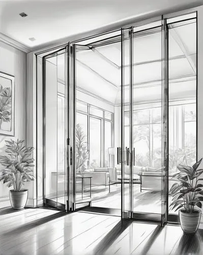 crittall,penthouses,glass panes,glass wall,hotel lobby,structural glass,ballrooms,luxury home interior,lobby,fenestration,mies,windowpanes,art deco,art deco background,glass facade,window glass,office line art,hallway space,sketchup,electrochromic,Illustration,Black and White,Black and White 30