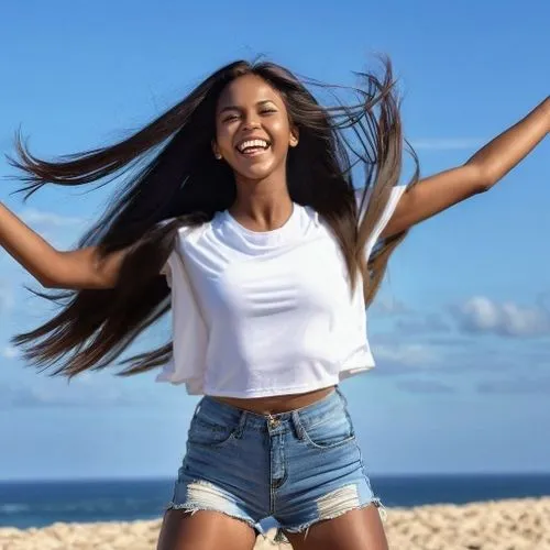 monifa,carefree,amerie,pantene,exuberance,ecstatic,jubilant,exhilaration,girl on a white background,jubilance,beach background,jeans background,liposomal,ebullient,liberating,cheerfulness,paulini,jovial,ayanda,exhilarated