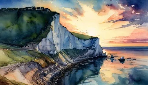 cliffs of etretat,chalk cliff,cliffs etretat,etretat,white cliffs,flamborough,cliffs,cliff coast,beachy head,seven sisters,the cliffs,coastal landscape,cliffs ocean,cliff top,limestone cliff,robin hood's bay,jurassic coast,sea stack,runswick bay,watercolour,Illustration,Paper based,Paper Based 04