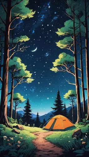 campsite,campground,camping,camping tents,background vector,tents,camping car,tent,night scene,campers,camping tipi,campire,cartoon video game background,tent camping,landscape background,camp,forest background,campfires,stargazing,background image,Illustration,Japanese style,Japanese Style 17