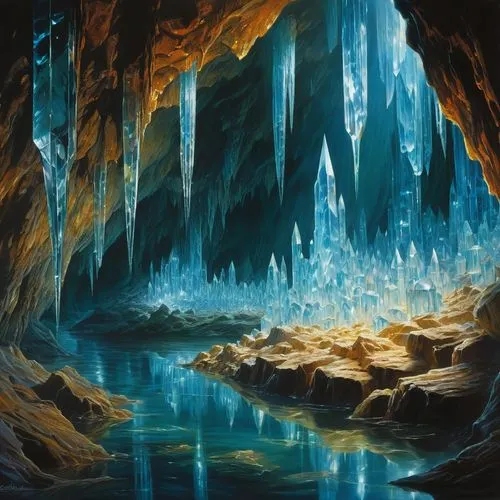 ice cave,blue caves,blue cave,the blue caves,caverns,cavernosum,cavern,cavernosa,cave on the water,underdark,ice castle,fantasy landscape,stalactites,icewind,alfheim,stalagmites,caves,sea caves,subkingdom,grotte,Illustration,Realistic Fantasy,Realistic Fantasy 32