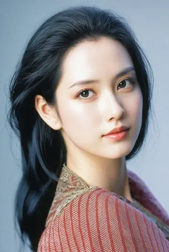 asian woman wearing a red and white blouse with long dark hair,goryeo,yingjie,jinling,hyang,heungseon,xiaojie,Illustration,Japanese style,Japanese Style 05