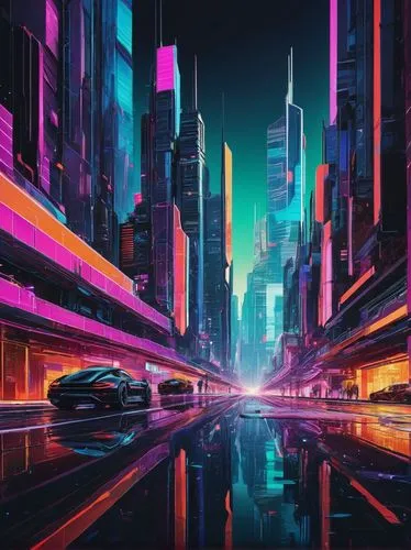 colorful city,cityscape,futuristic landscape,city highway,3d car wallpaper,neon arrows,cyberpunk,night highway,futuristic,metropolis,city lights,highway lights,urban,abstract retro,cities,city at night,fantasy city,tokyo city,80's design,electric,Conceptual Art,Oil color,Oil Color 08