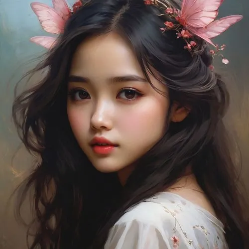 zuoying,yanzhao,youliang,jianfeng,jianying,xueying,fantasy portrait,jianxing,sizhao,mystical portrait of a girl,kommuna,oriental girl,flower fairy,wenzhao,girl portrait,zhengying,jasmine blossom,hoshihananomia,beautiful girl with flowers,geisha girl,Conceptual Art,Oil color,Oil Color 11