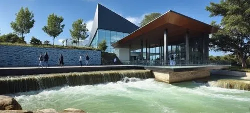 RIO AGUA  AZUL,a group of people standing next to a river,landscape design sydney,aqua studio,landscape designers sydney,water feature,spa water fountain,water wall