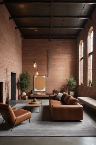 Create a series of hyper-realistic images showcasing an industrial-style interior design. The scene should prominently feature raw materials such as steel, iron, concrete, untreated wood, and exposed 